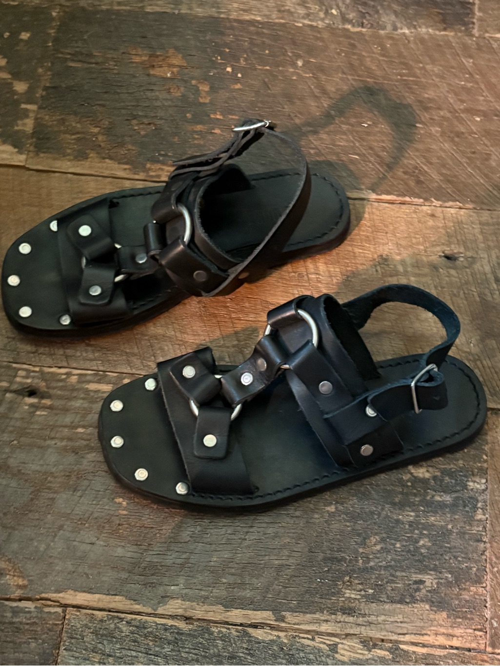 Redone Leather Studded Gladiator Sandals